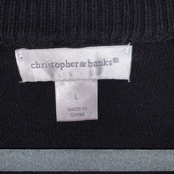 Christopher Banks snowflake print red blk white zip-up Christmas Sweater Sz L - Picture 7 of 13